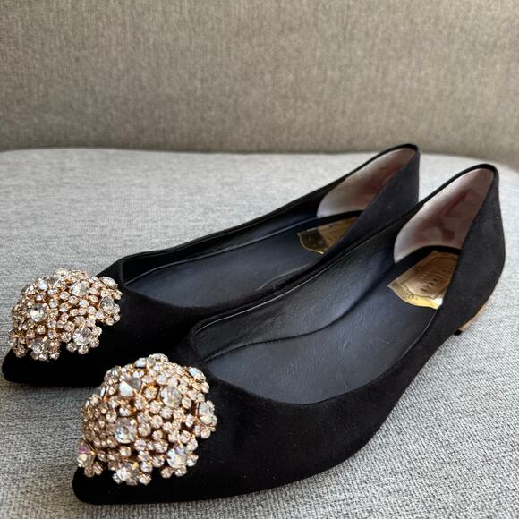 Ted Bake London Liana Crystal Embellished Pointy Toe Flat Suede Black Slip-on - Picture 1 of 13